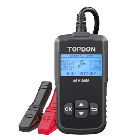 Topdon Versatile Battery Tester with HeavyDuty Clamps and Safety Features BT50